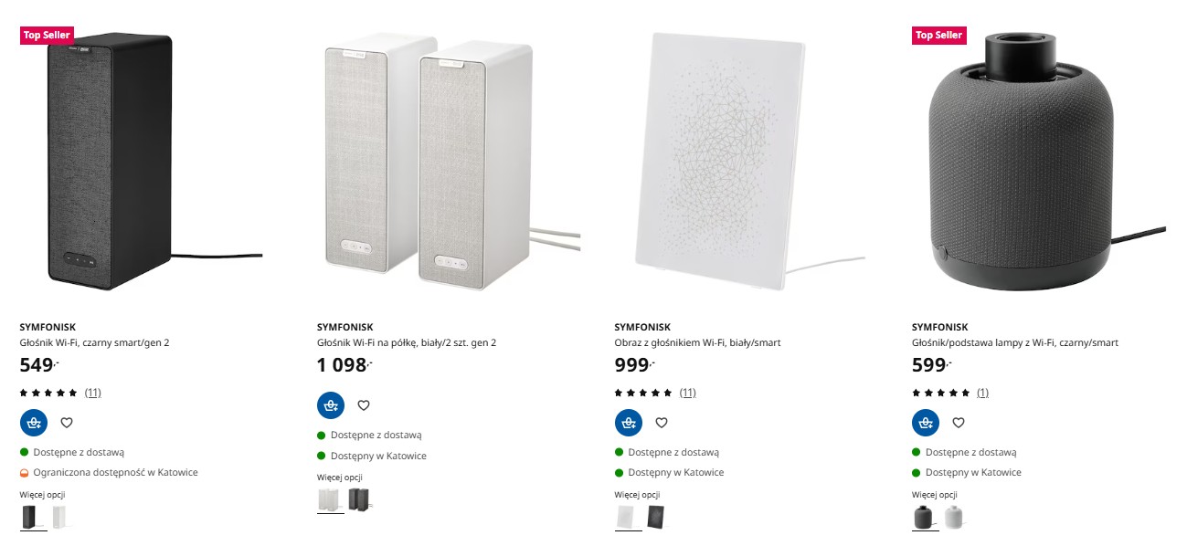 Przykładowe produkty z serii Ikea Symfonisk Sonos