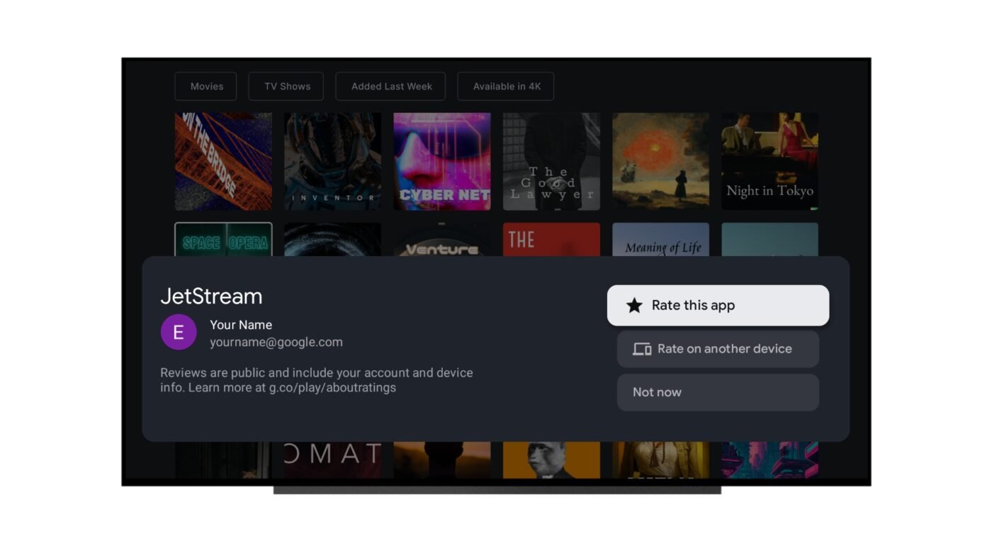 Google TV okienko z oceną aplikacji