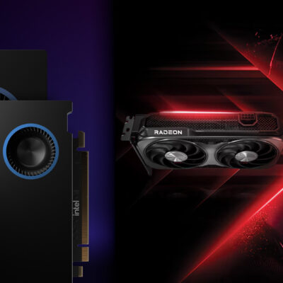 Intel Arc AMD Radeon kolaż
