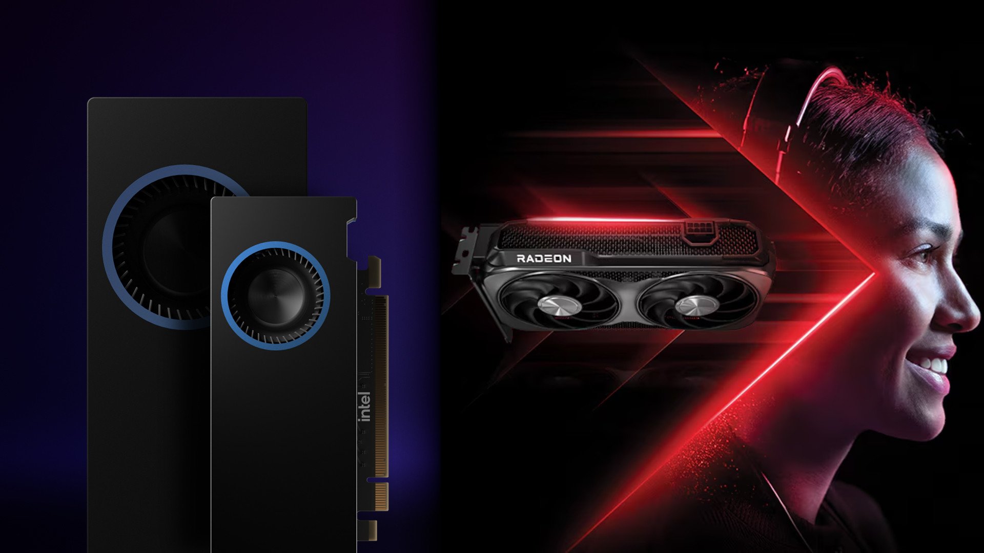 Intel Arc AMD Radeon kolaż