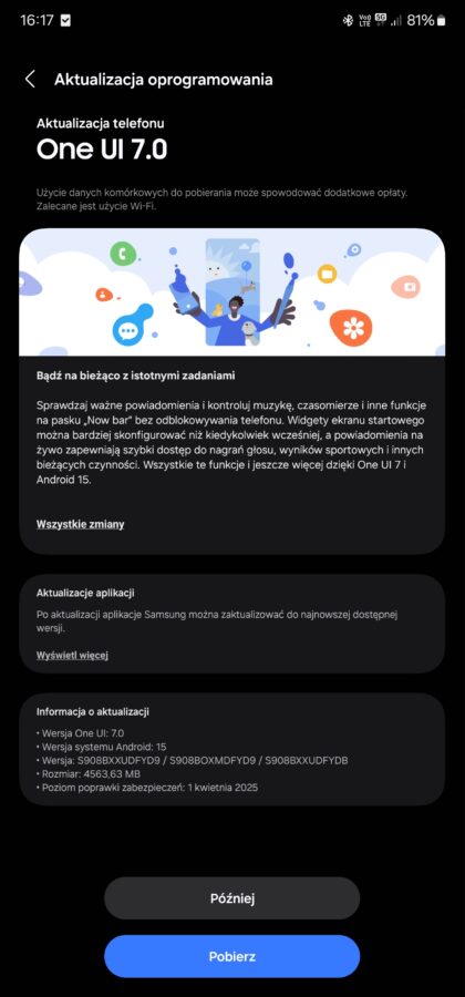 Samsung Galaxy S22 Ultra One UI 7 atualizacja