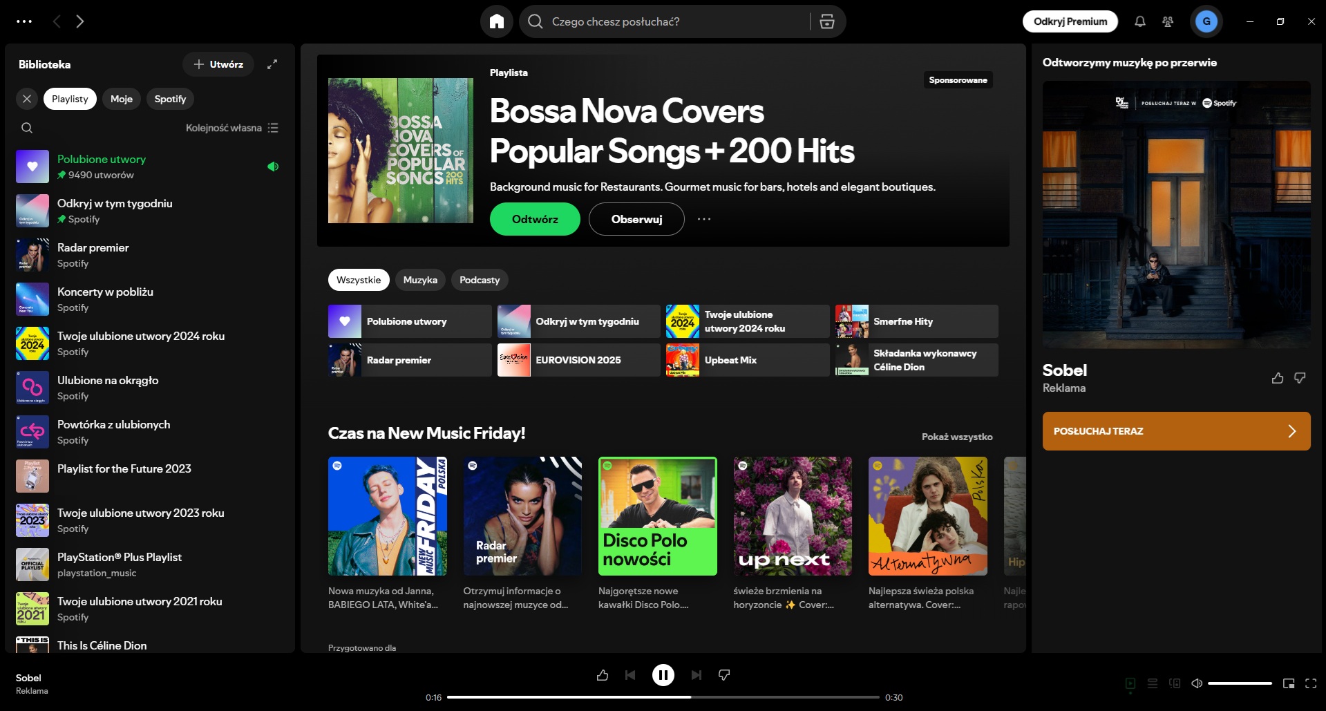 reklama na spotify w aplikacji na komputerze źródło tabletowo.pl
