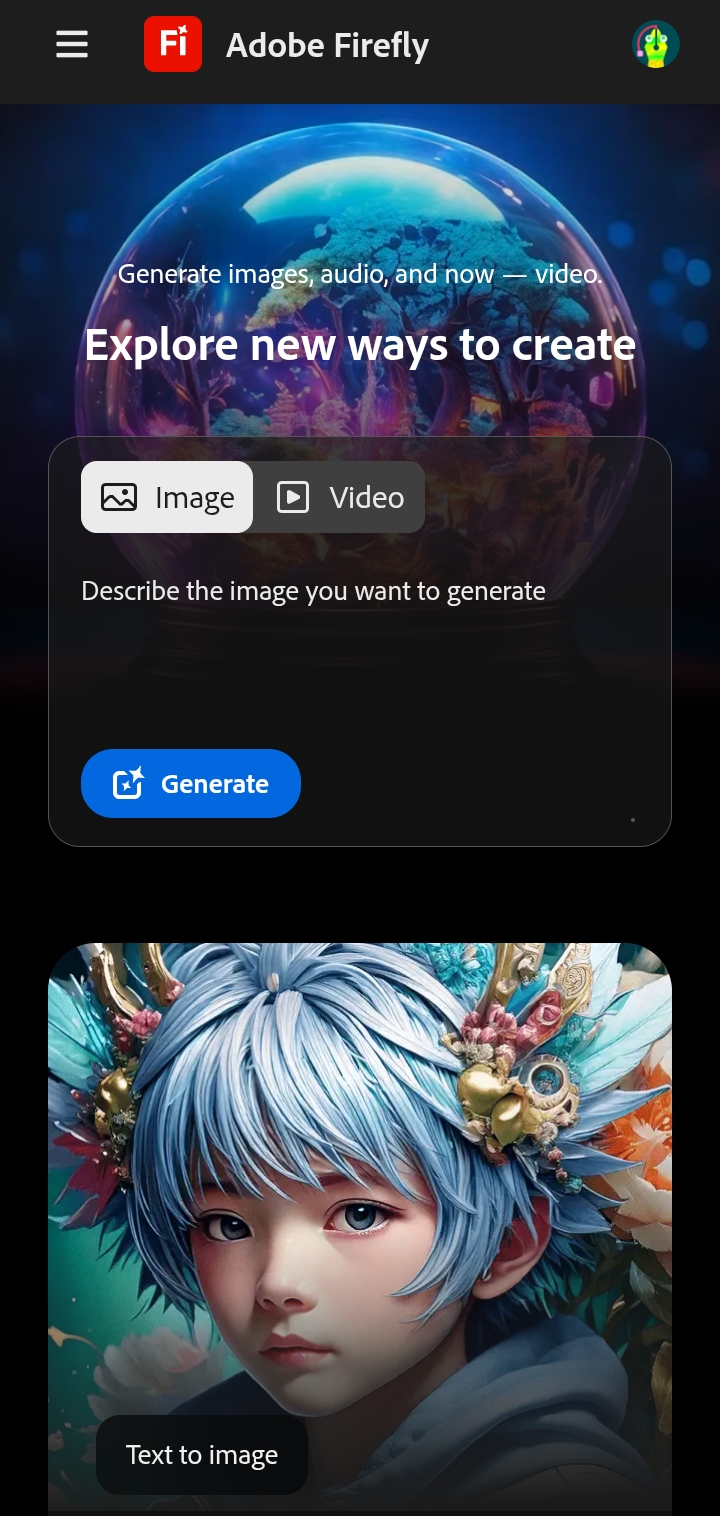 Aplikacja mobilna Adobe Firefly, screen