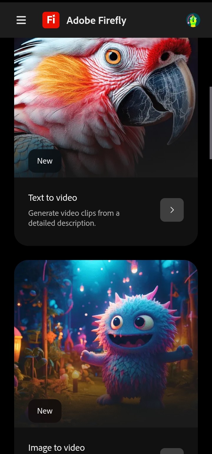 Aplikacja mobilna Adobe Firefly, screen