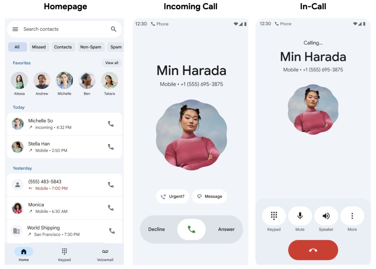 Aplikacja Telefon Google Material 3 Expressive