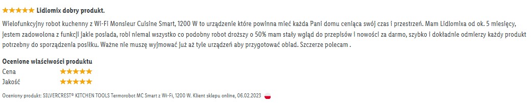 Lidlomix opinie klientów ze strony sklepu Lidl