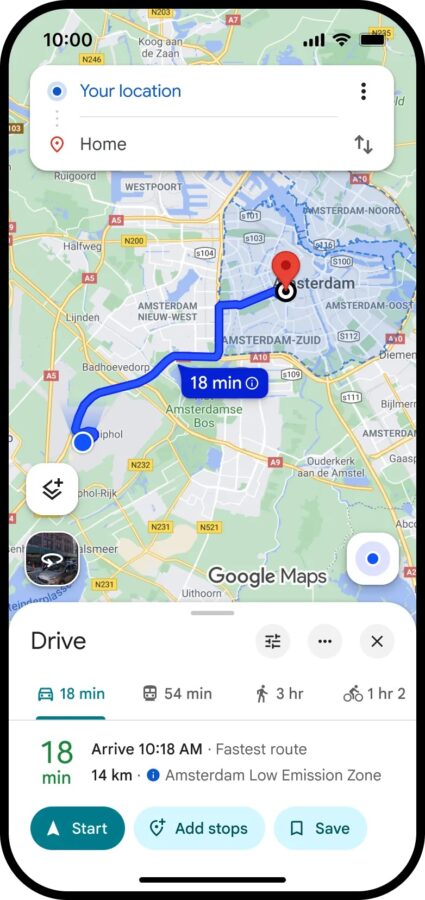 mapy google maps informacja o strefie czystego transportu niskiej emisji ograniczonego ruchu