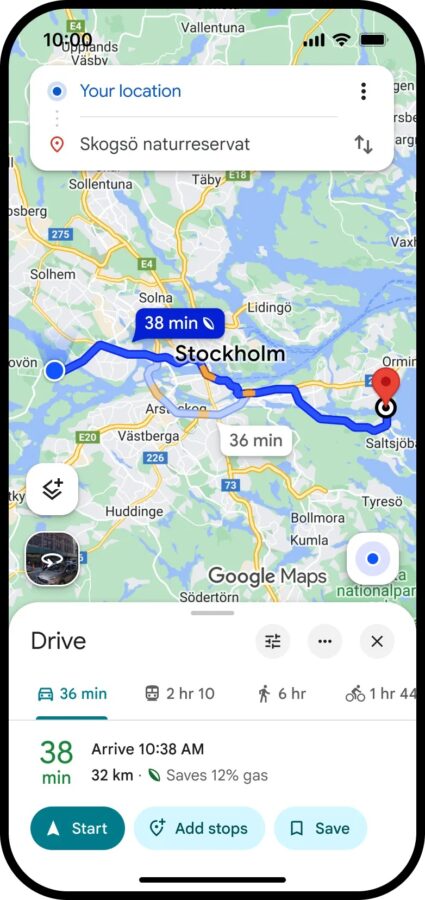 mapy google maps najbardziej oszczędna pod względem zużycia paliwa trasa