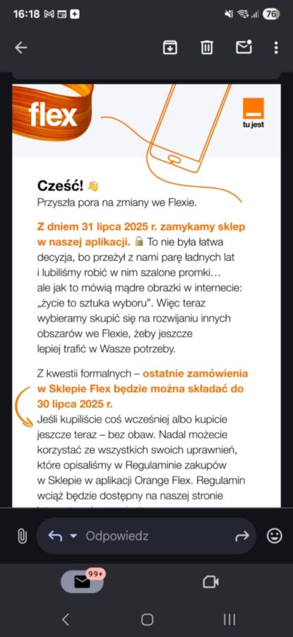 Orange zamyka sklep w aplikacji Orange Flex