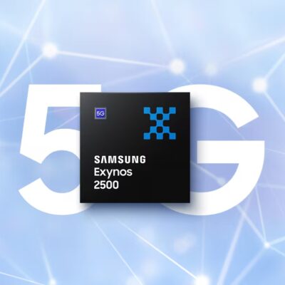 grafika przedstawiająca procesor Exynos 2500, w tle białe litery "5G"