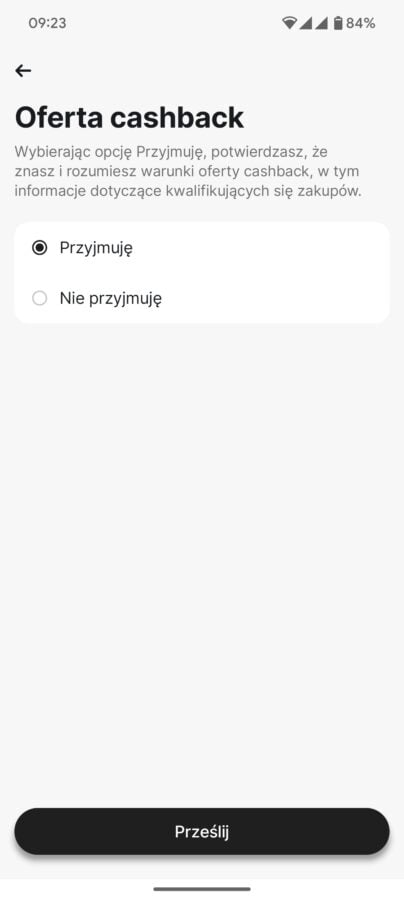 klienci revolut mogą zaakceptować w aplikacji ofertę cashback, aby otrzymywać zwrot za zakupy w wysokości 0,2%