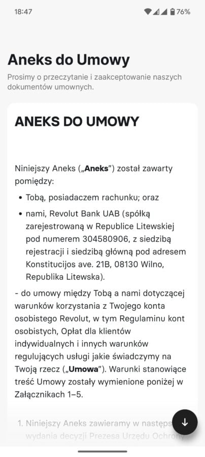 aneks do umowy z revolut