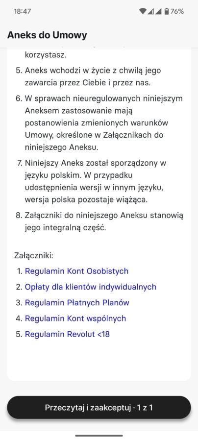 aneks do umowy z revolut