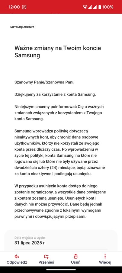 Samsung usunie nieaktywne konta