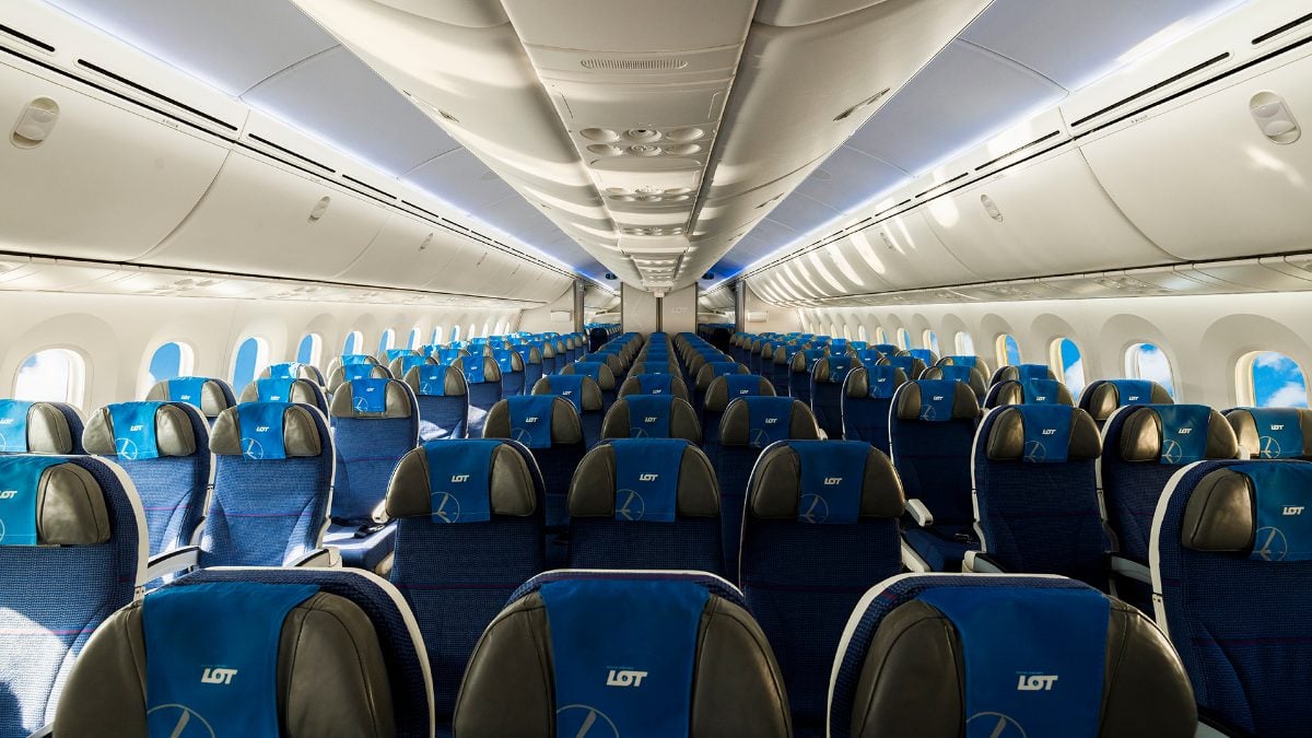 Boeing 787-9 Dreamliner, samolot, flota PLL LOT, wnętrze, siedzenia