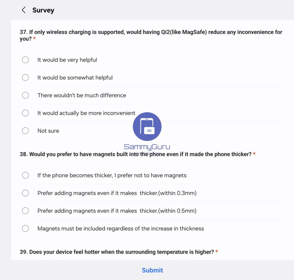 ankieta w aplikacji samsung members dotycząca ładowania indukcyjnego i magnesów