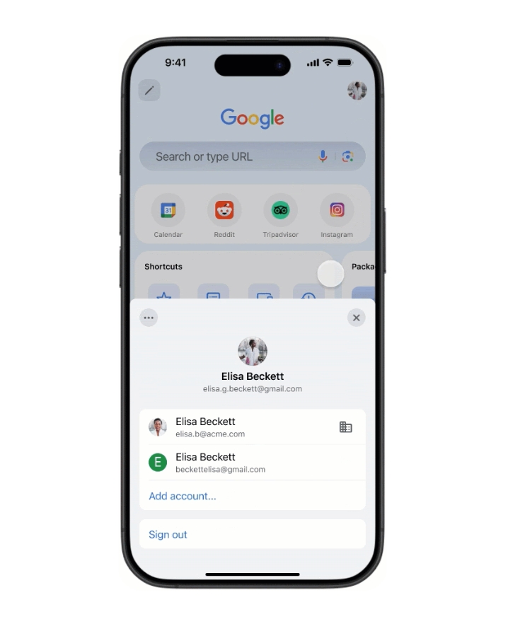 Google Chrome iOS profil służbowy