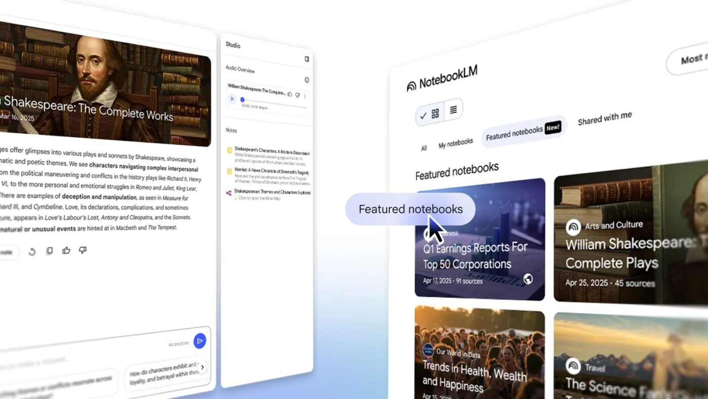 Wyróżnione notatki NotebookLM, dzieło Google i ekspertów