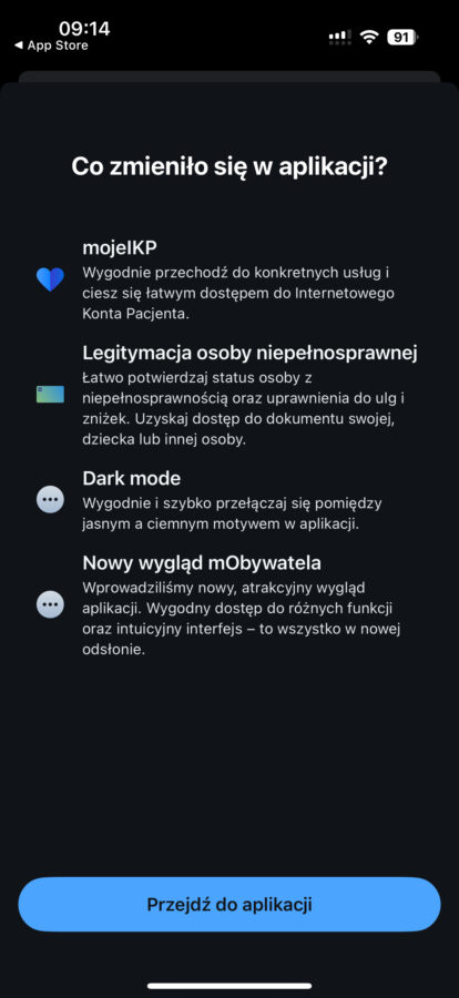 mObywatel aktualizacja ciemny motyw screen