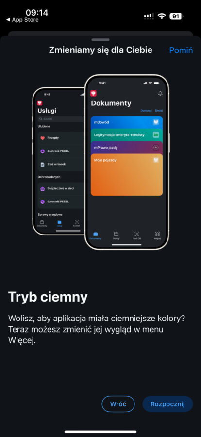 mObywatel aktualizacja ciemny motyw screen