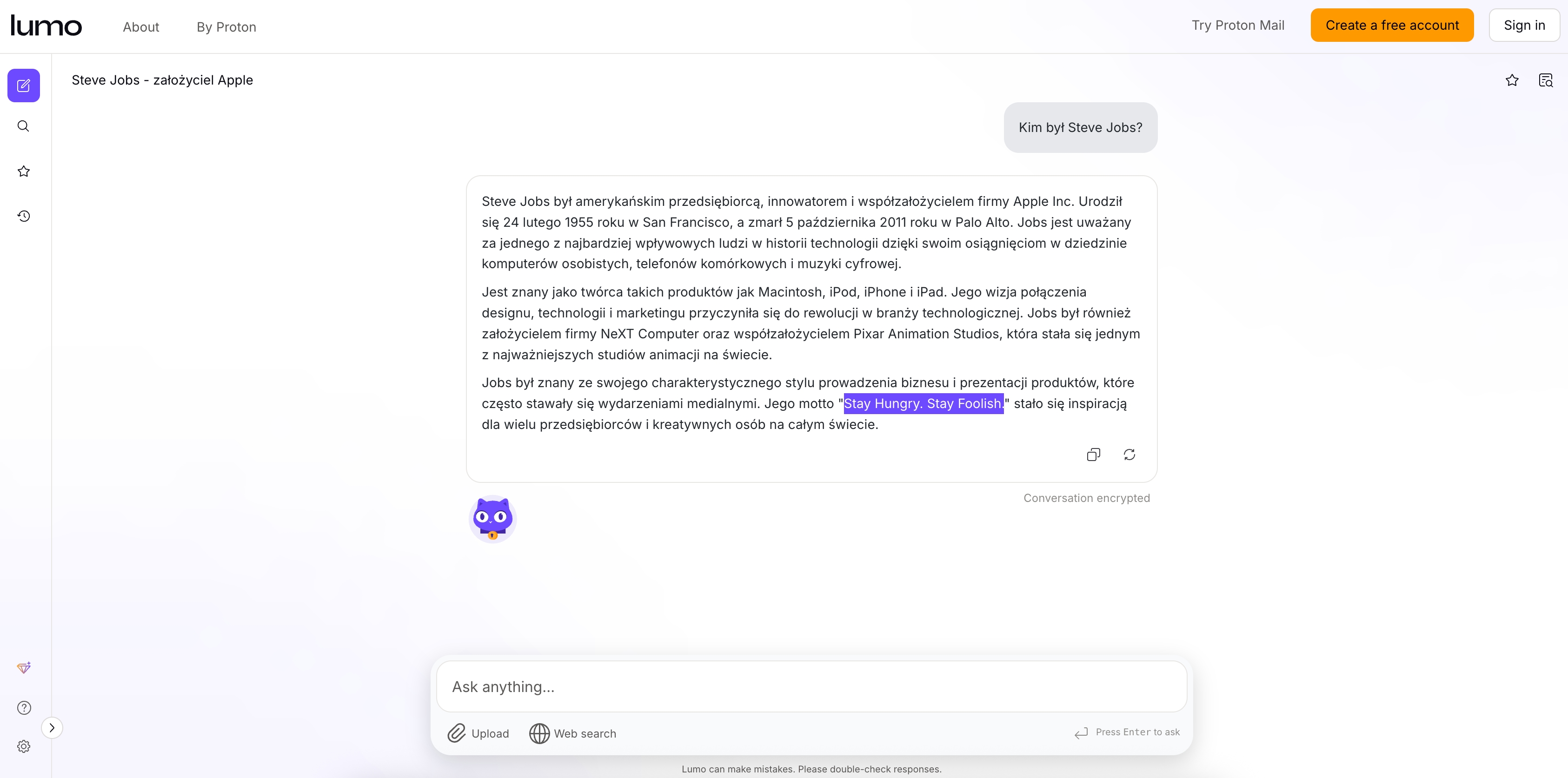 Proton lumo nowy chatbot AI