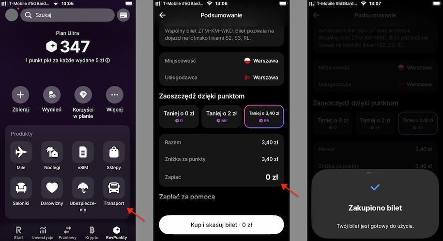 RevPunkty na bilety w komunikacji miejskiej, Revolut