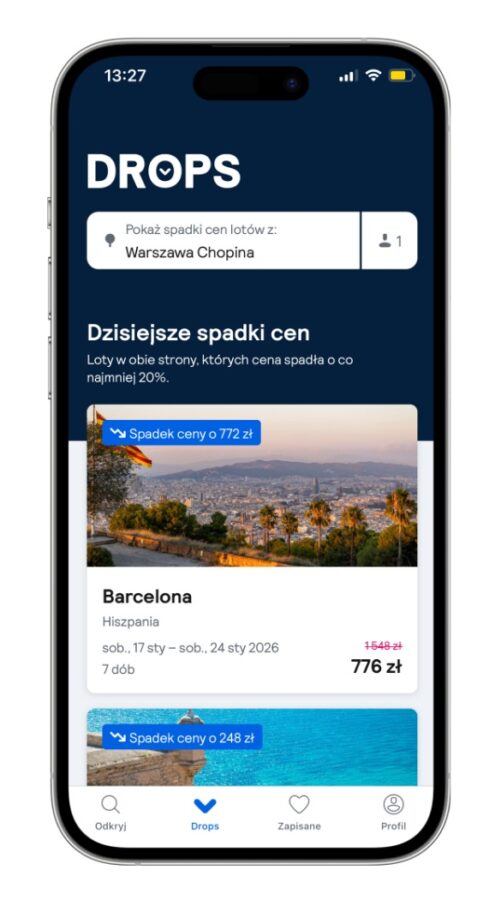 Funkcja Drops w aplikacji SkyScanner