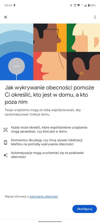 Aplikacja Google Home, screen, funkcja wykrywania obecności
