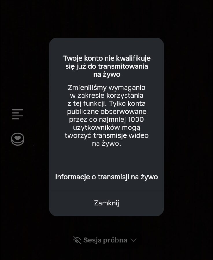 Instagram transmisje na żywo nowe wymagania