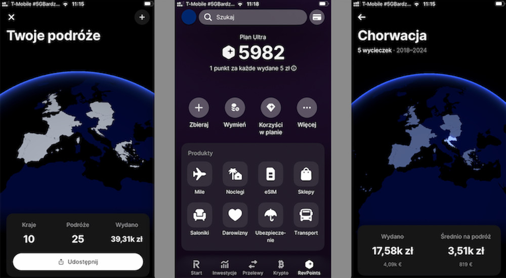 Revolut Travel Mode i Travel Map