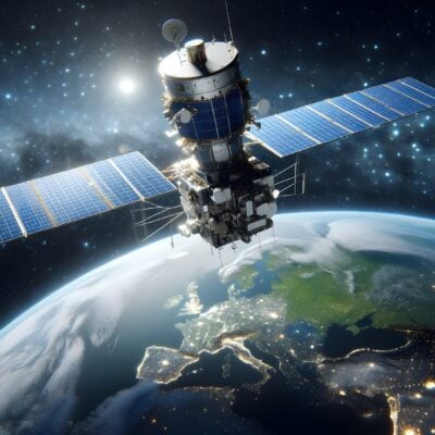 Satelita, Ziemia, niebo, wygenerowany, ai