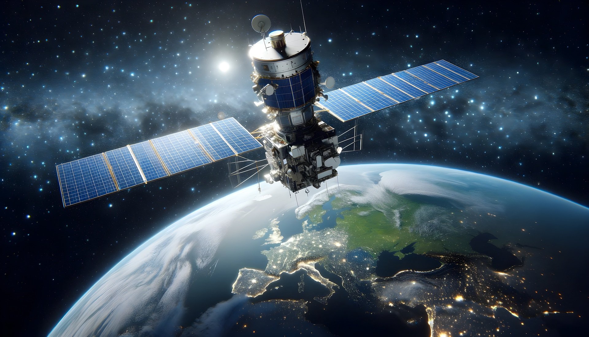 Satelita, Ziemia, niebo, wygenerowany, ai