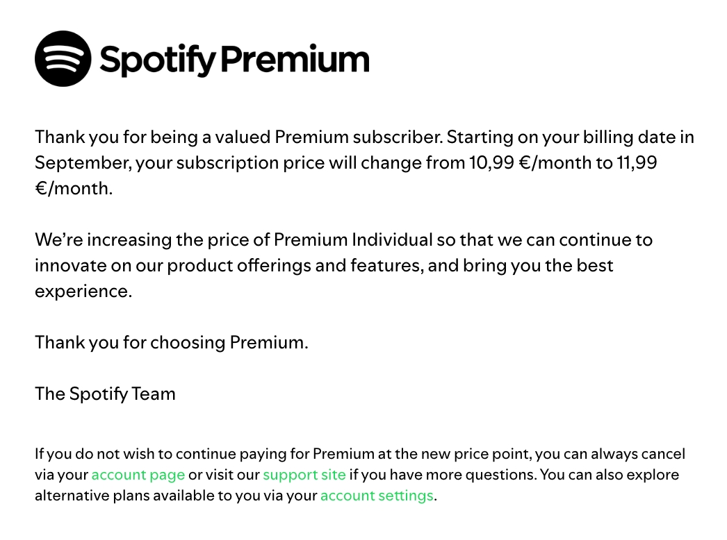 Spotify zapowiedź podwyżki cen w 2025 roku
