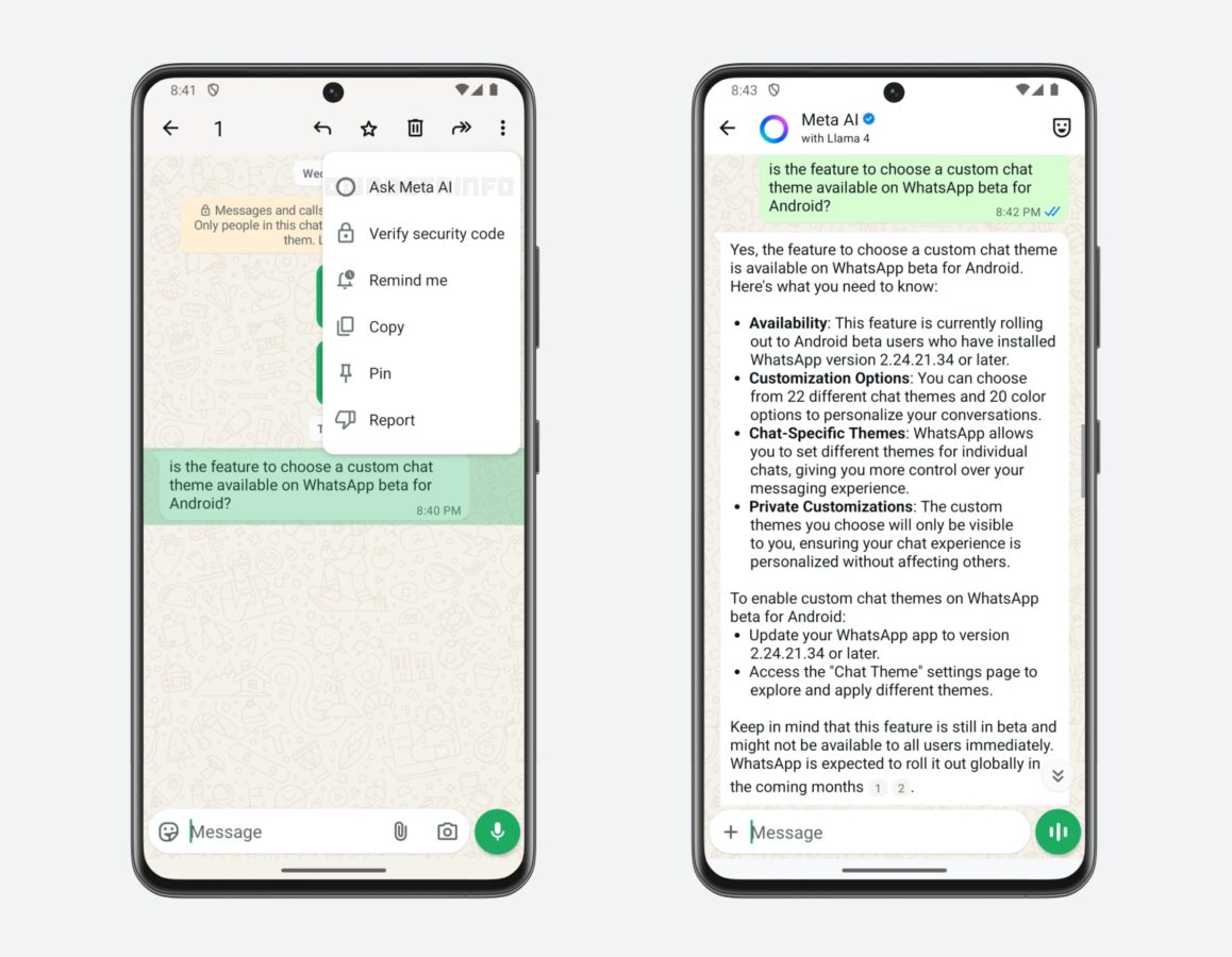 WhatsApp przycisk Aks Meta AI testy