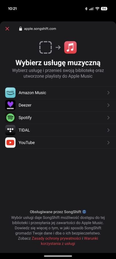 Apple Music przenoszenie muzyki z innej usługi