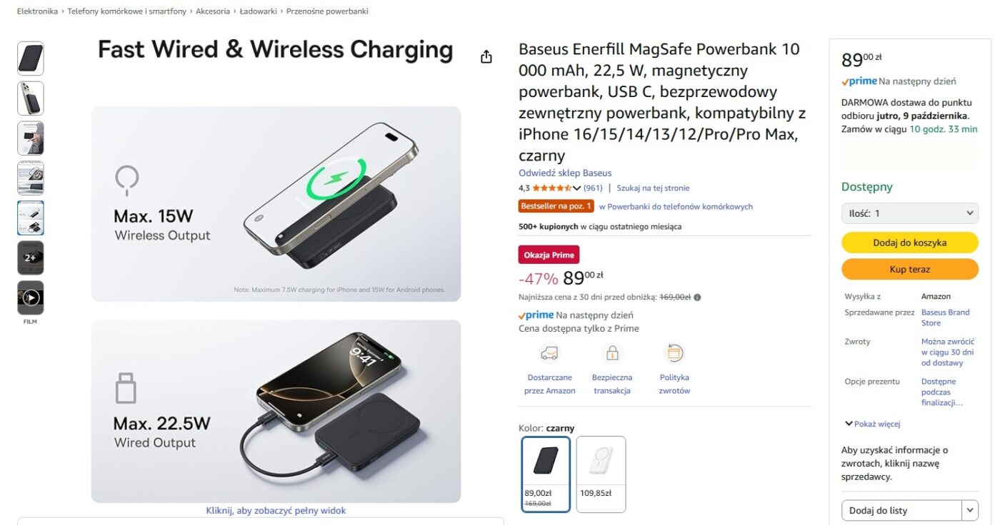 powerbank baseus enerfill magsafe 10000 mah 22,5 w