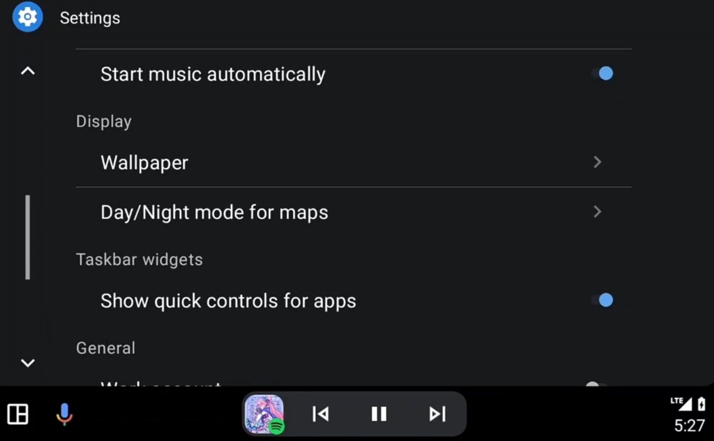 Quick Controls w Android Auto