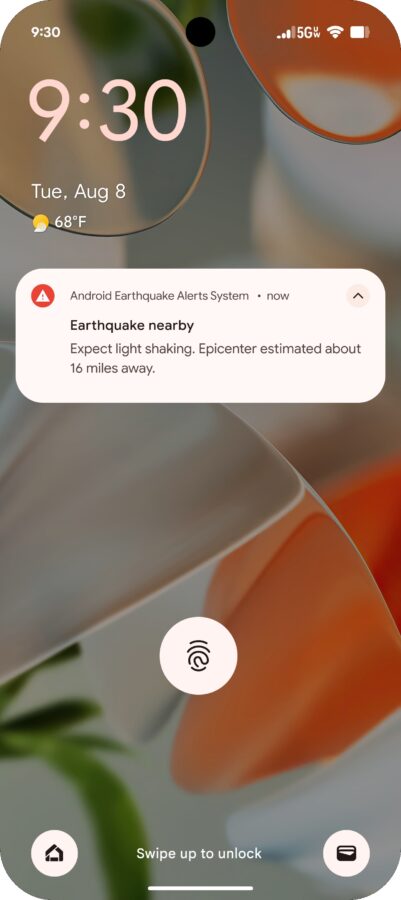 Ostrzeżenie przed trzęsieniem ziemi na smartfonie z systemem Android