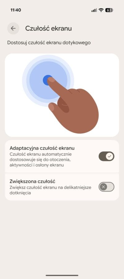 Google Pixel 10 - czułość ekranu