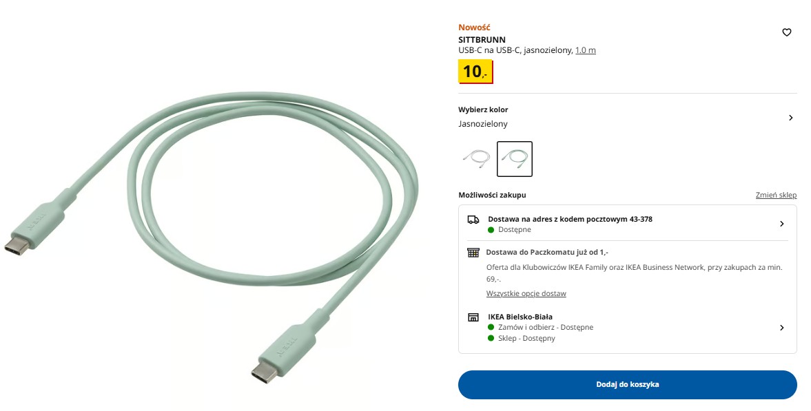 Sittbrunn USB-C na USB-C, Ikea, kabel, przewód