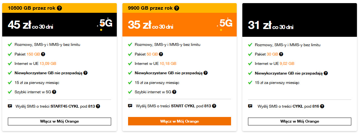 Oferta Orange na kartę Bez limitu