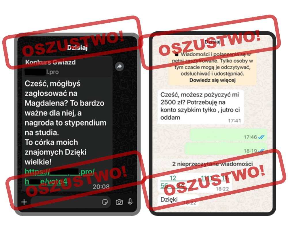 oszustwo na whatsappie wiadomość phishingowa przykłady