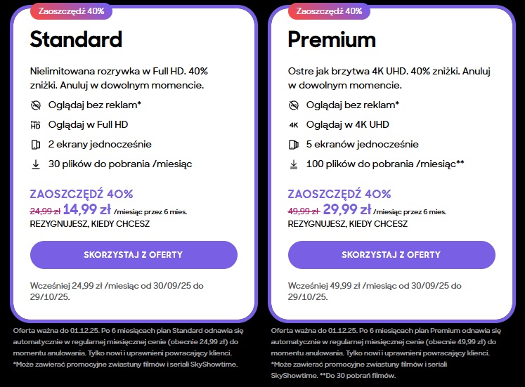 promocja na subskrypcję skyshowtime od 31 października do 1 grudnia 2025 roku