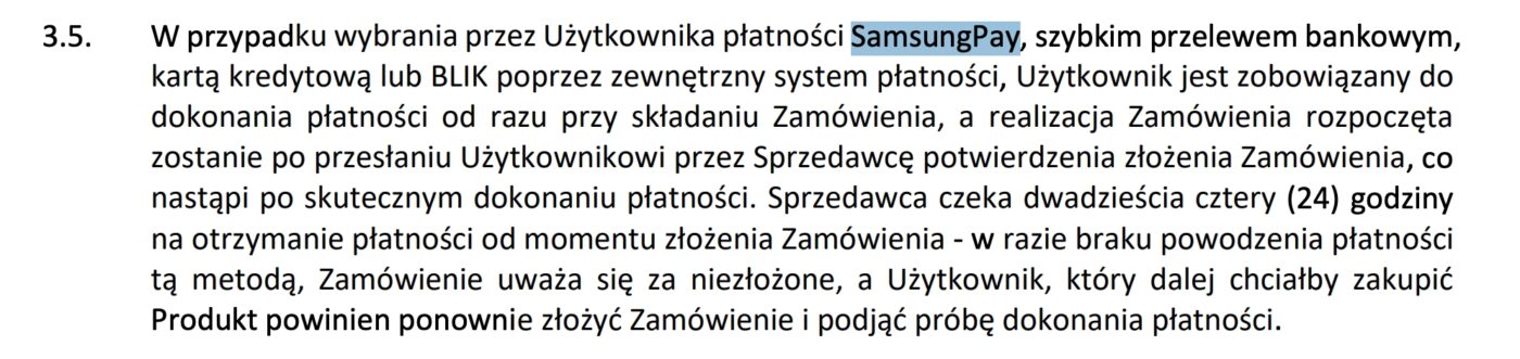 Samsung Pay w Polsce regulamin