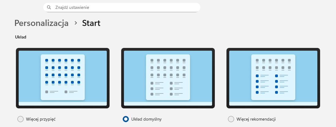 ustawienia menu start w windows 11 źródło tabletowo.pl