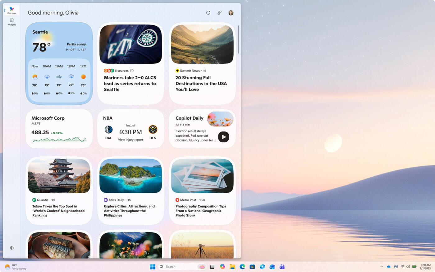 Widżety w sekcji Odkrywaj w Windows 11