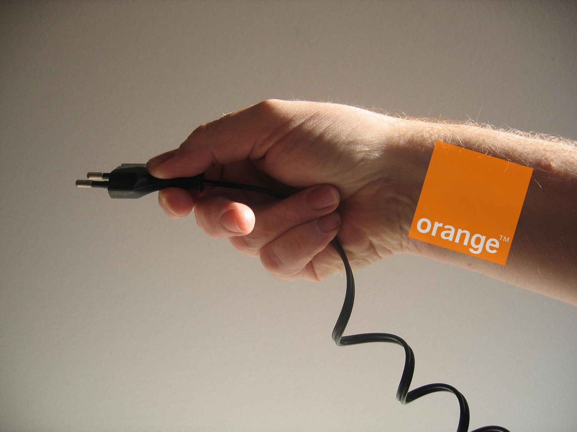 Orange, wtyczka, dłoń, operator, pomarańczowy