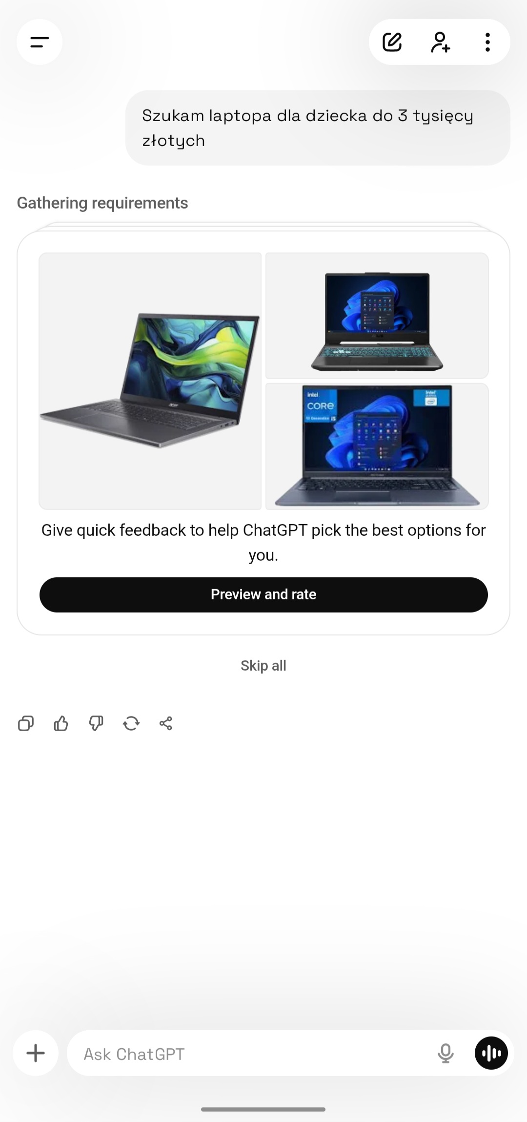 ChatGPT, przewodnik zakupowy, Analiza zakupów