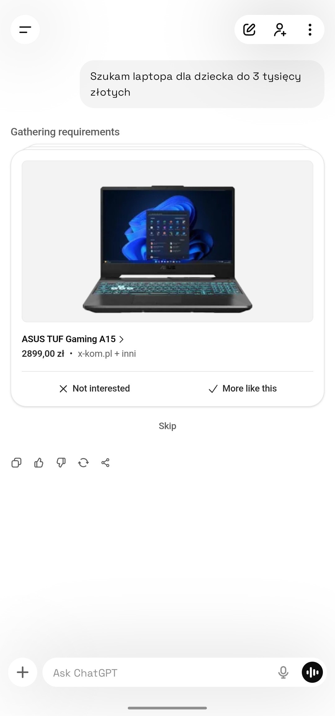 ChatGPT, przewodnik zakupowy, Analiza zakupów