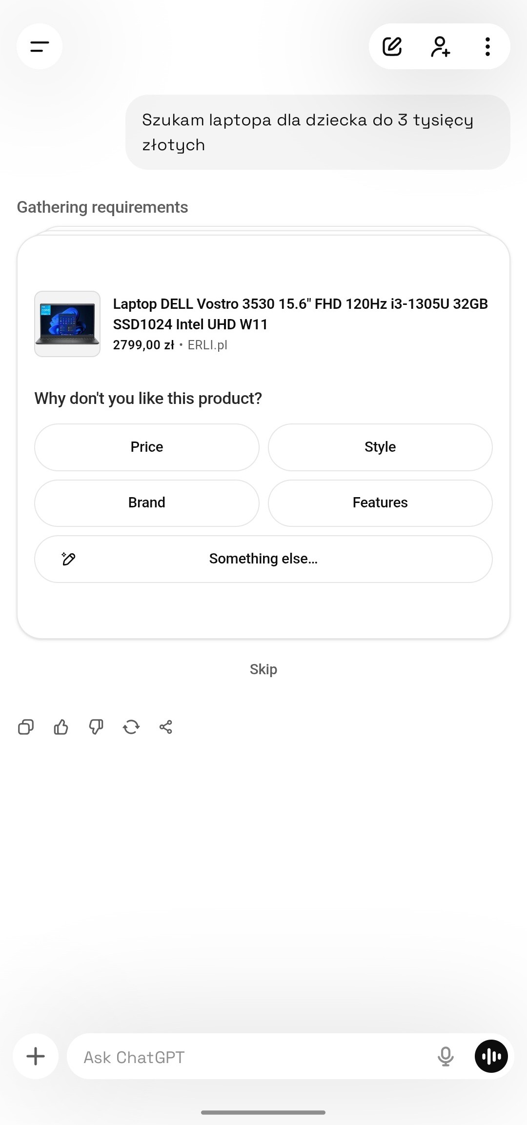 ChatGPT, przewodnik zakupowy, Analiza zakupów
